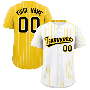 Custom White Gold Pinstripe Personalized Two-Tone Authentic Baseball Jersey