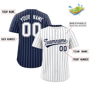 Custom White Navy Pinstripe Personalized Two-Tone Authentic Baseball Jersey