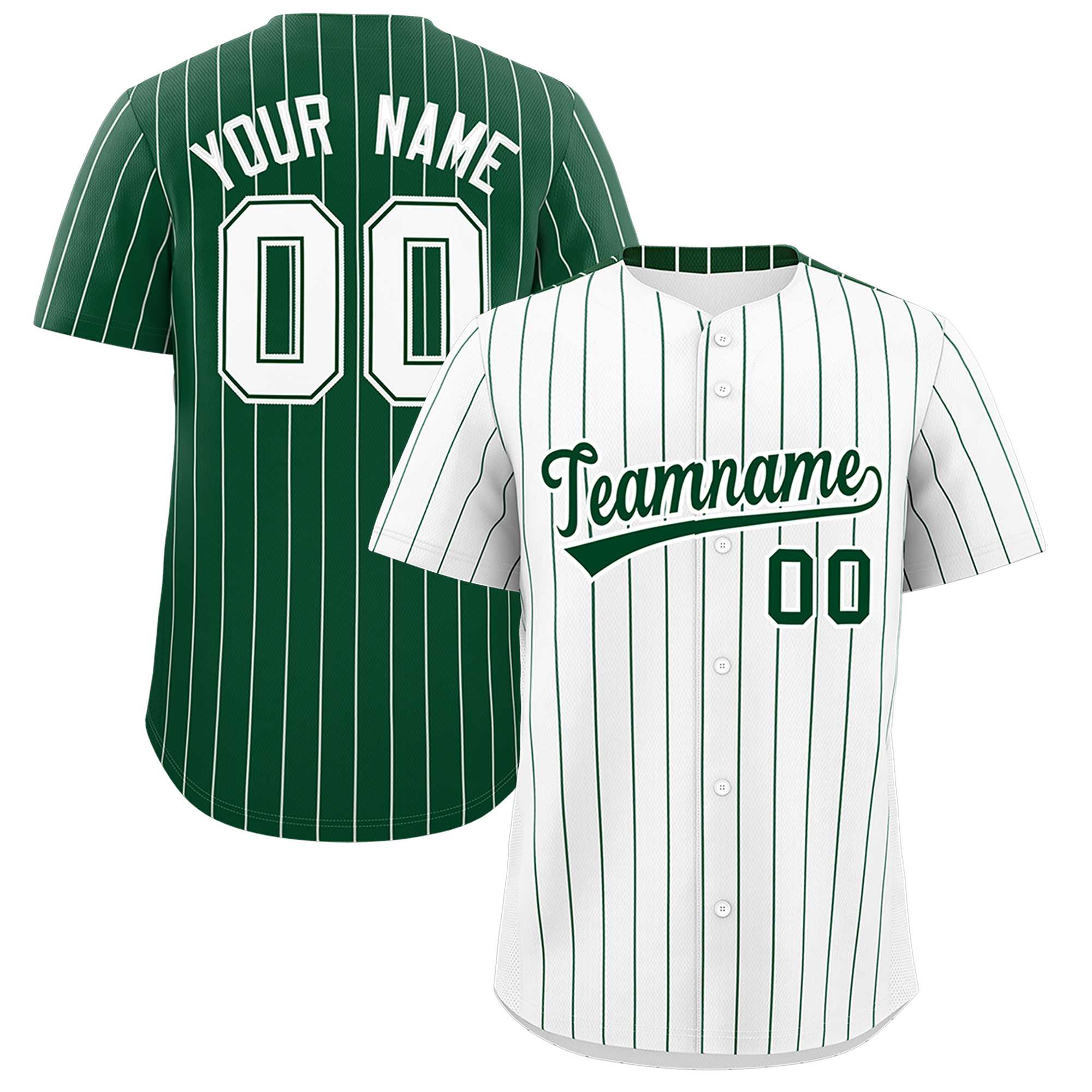 Custom White Green Pinstripe Personalized Two-Tone Authentic Baseball Jersey