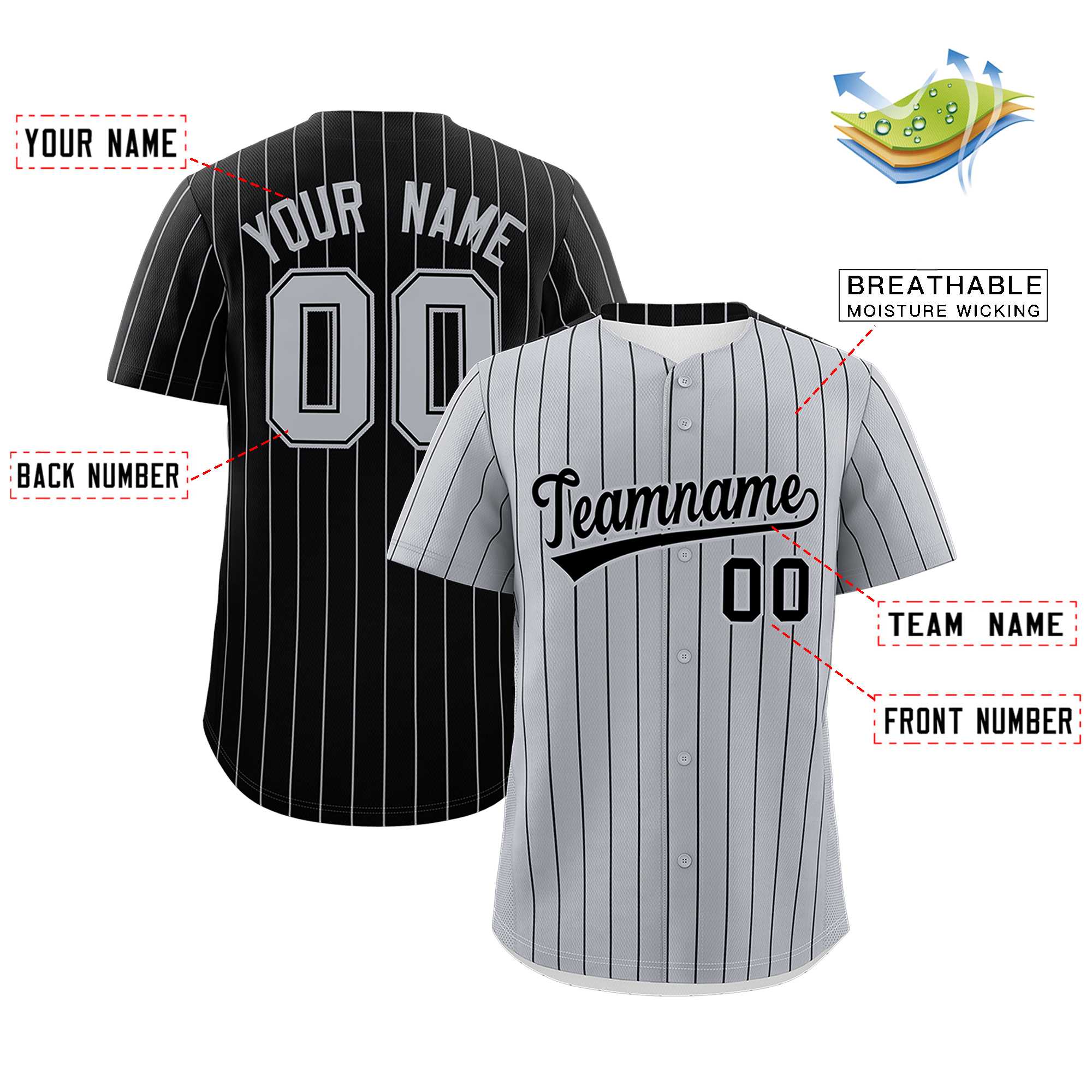 Custom Gray Black Pinstripe Personalized Two-Tone Authentic Baseball Jersey