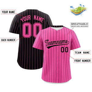 Custom Pink Black Pinstripe Personalized Two-Tone Authentic Baseball Jersey