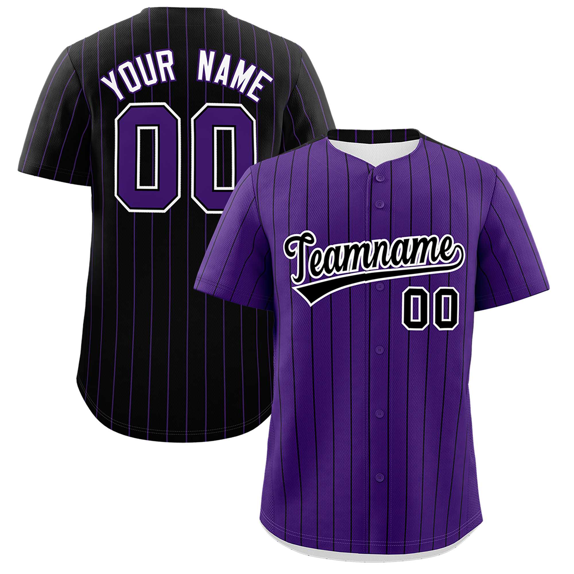 Custom Purple Black Pinstripe Personalized Two-Tone Authentic Baseball Jersey