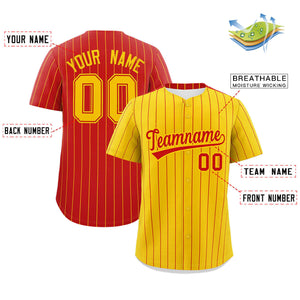 Custom Gold Red Pinstripe Personalized Two-Tone Authentic Baseball Jersey