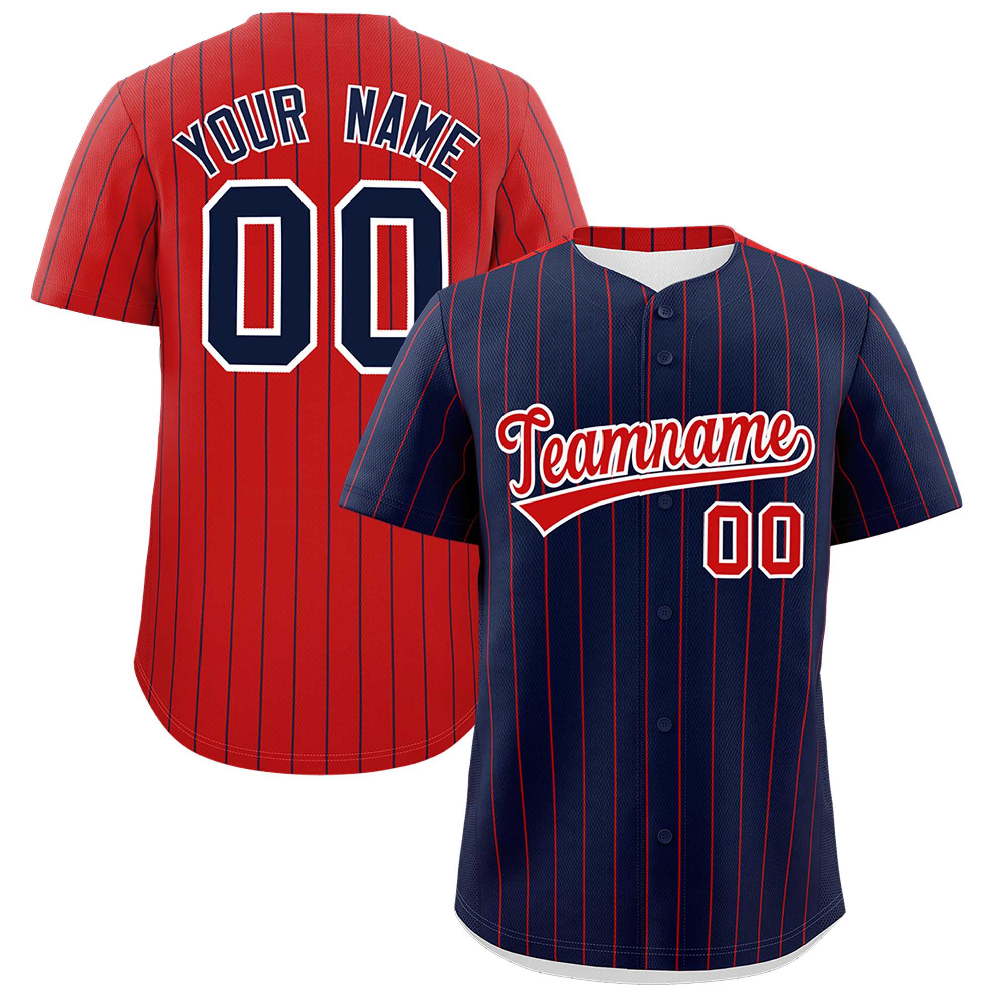 Custom Navy Red Pinstripe Personalized Two-Tone Authentic Baseball Jersey