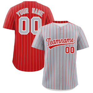 Custom Gray Red Pinstripe Personalized Two-Tone Authentic Baseball Jersey