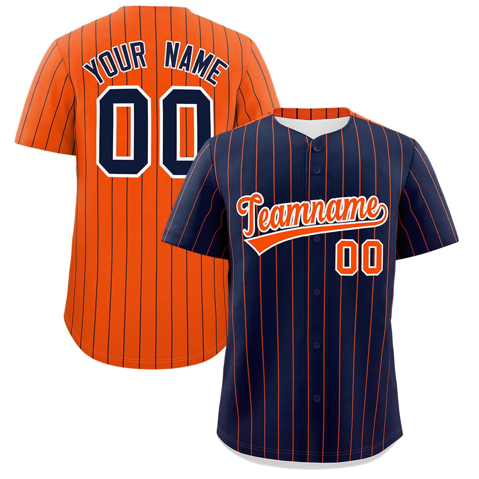 Custom Navy Orange Pinstripe Personalized Two-Tone Authentic Baseball Jersey