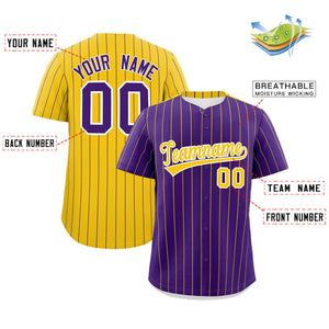 Custom Purple Gold Pinstripe Personalized Two-Tone Authentic Baseball Jersey