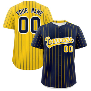 Custom Navy Gold Pinstripe Personalized Two-Tone Authentic Baseball Jersey