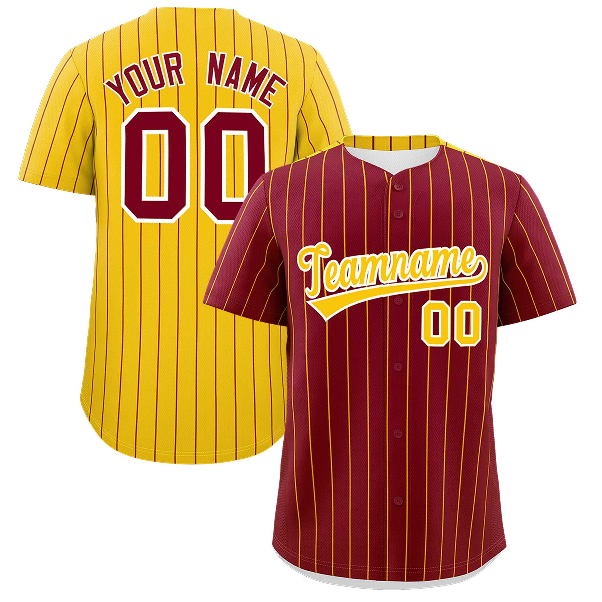 Custom Crimson Gold Pinstripe Personalized Two-Tone Authentic Baseball Jersey