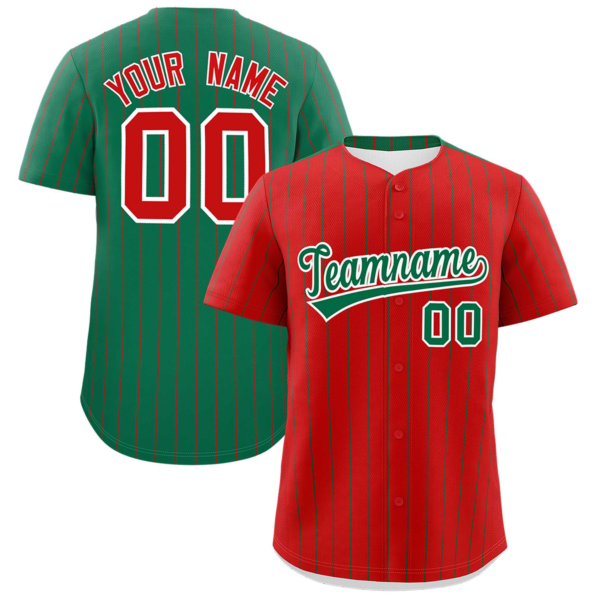 Custom Red Kelly Green Pinstripe Personalized Two-Tone Authentic Baseball Jersey