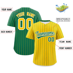 Custom Gold Kelly Green Pinstripe Personalized Two-Tone Authentic Baseball Jersey