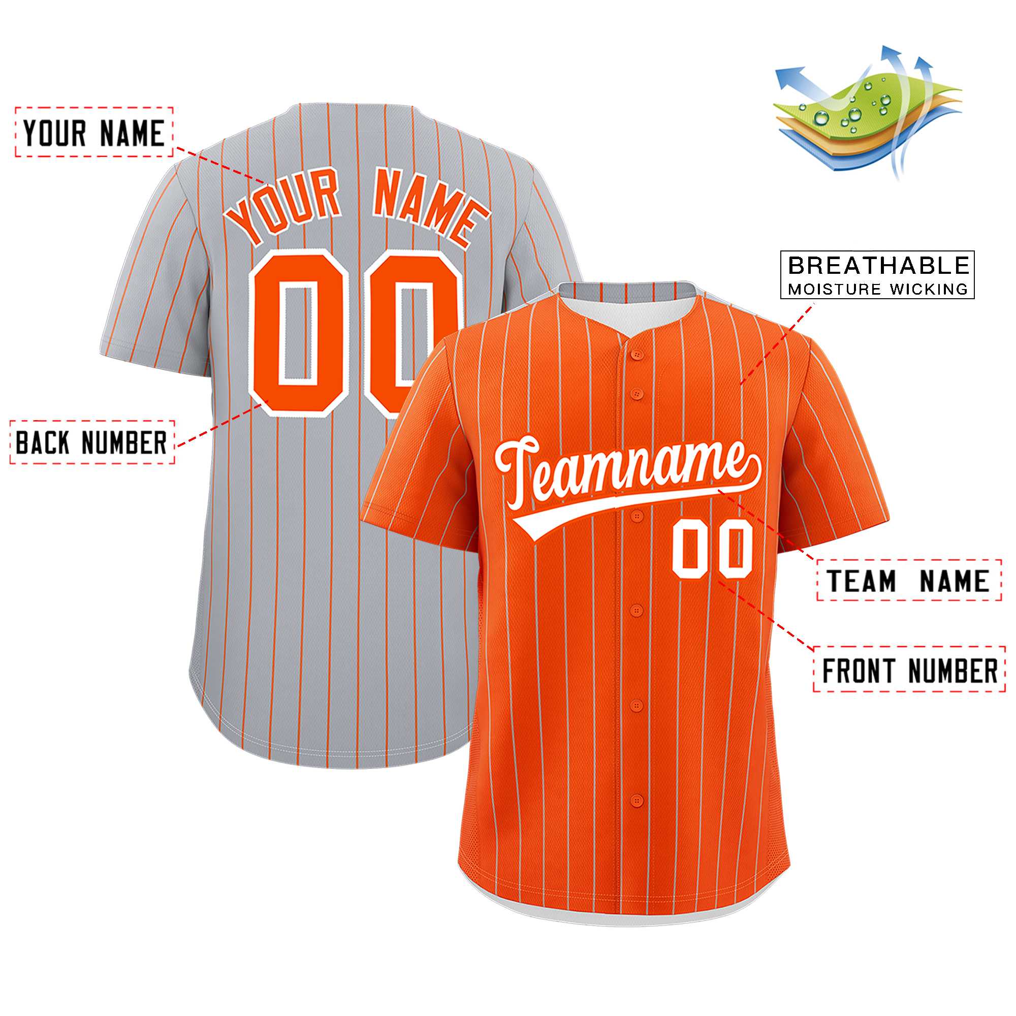 Custom Orange Gray Pinstripe Personalized Two-Tone Authentic Baseball Jersey