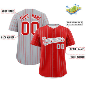 Custom Red Gray Pinstripe Personalized Two-Tone Authentic Baseball Jersey