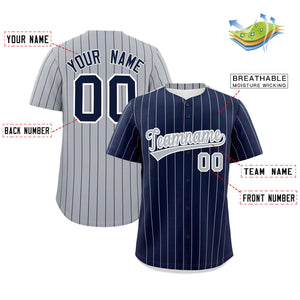 Custom Navy Gray Pinstripe Personalized Two-Tone Authentic Baseball Jersey