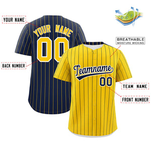 Custom Gold Navy Pinstripe Personalized Two-Tone Authentic Baseball Jersey