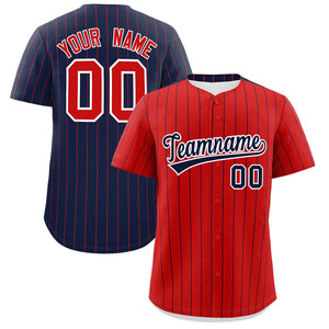 Custom Red Navy Pinstripe Personalized Two-Tone Authentic Baseball Jersey