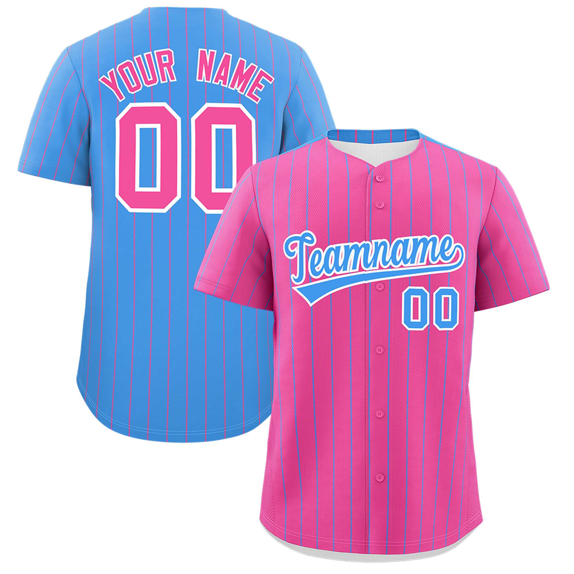 Custom Pink Powder Blue Pinstripe Personalized Two-Tone Authentic Baseball Jersey