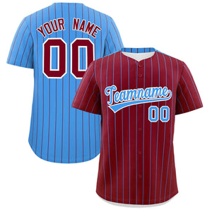 Custom Crimson Powder Blue Pinstripe Personalized Two-Tone Authentic Baseball Jersey