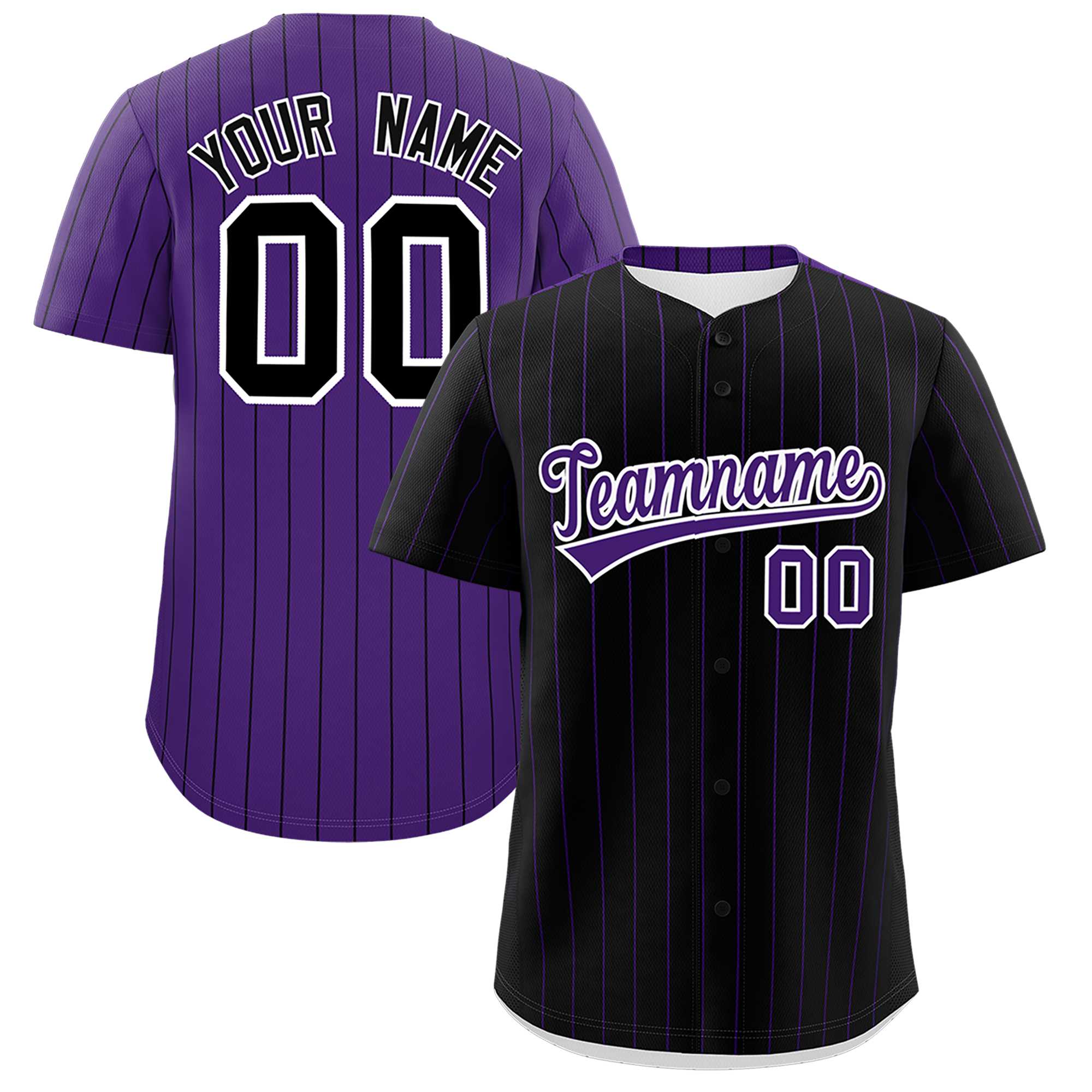 Custom Black Purple Pinstripe Personalized Two-Tone Authentic Baseball Jersey