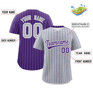 Custom Gray Purple Pinstripe Personalized Two-Tone Authentic Baseball Jersey