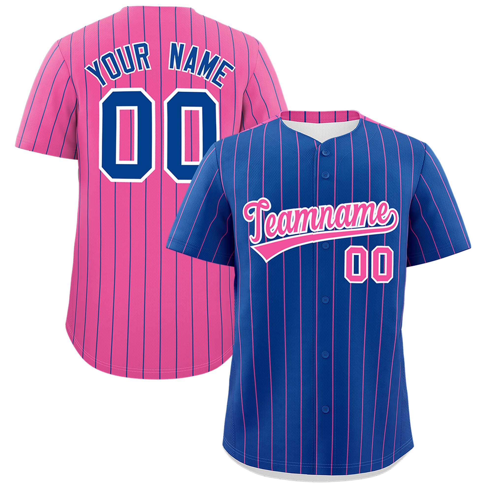 Custom Royal Pink Pinstripe Personalized Two-Tone Authentic Baseball Jersey