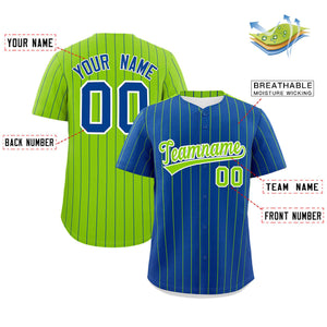 Custom Royal Neon Green Pinstripe Personalized Two-Tone Authentic Baseball Jersey