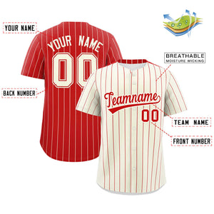 Custom Cream Red Pinstripe Personalized Two-Tone Authentic Baseball Jersey