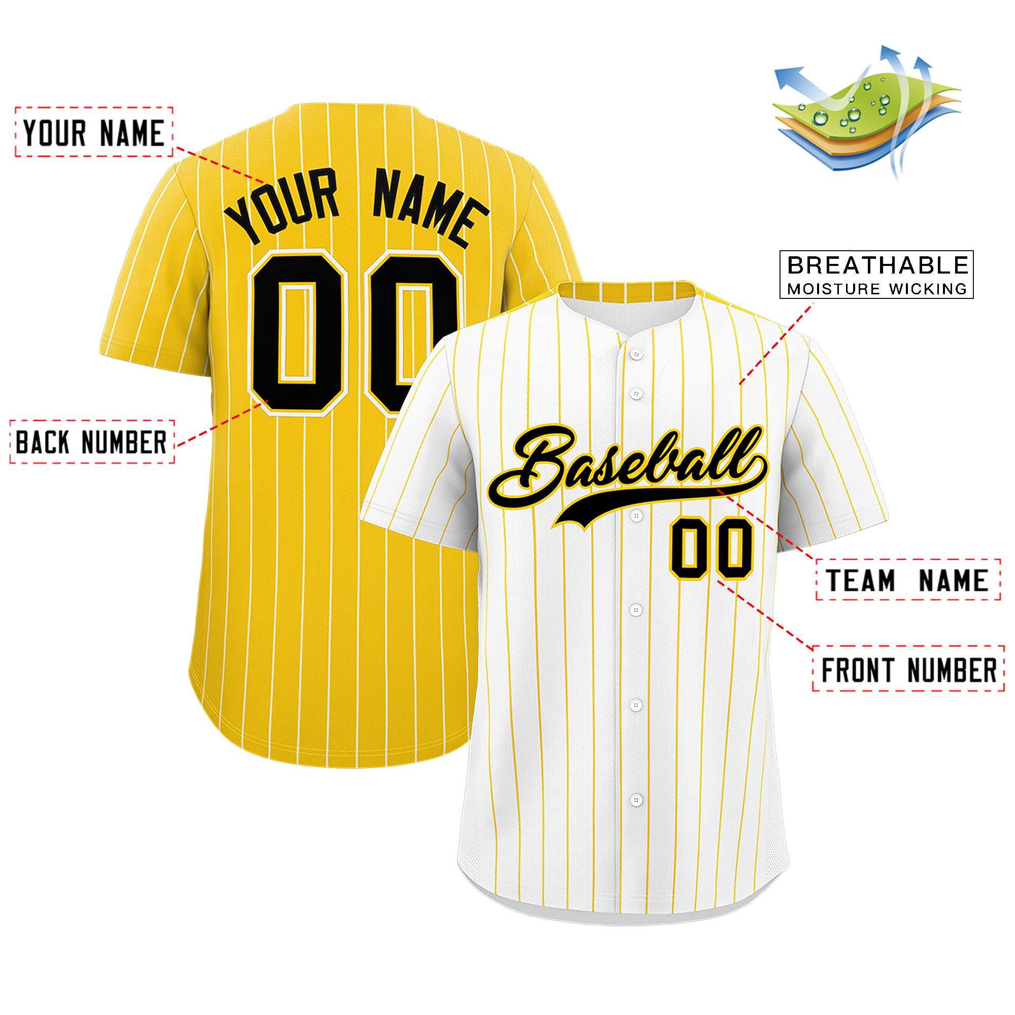 Custom White Gold Pinstripe Personalized Two-Tone Authentic Baseball Jersey