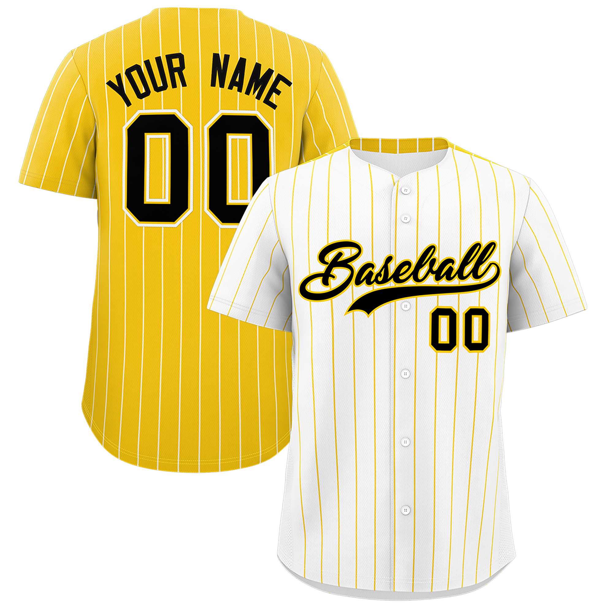 Custom White Gold Pinstripe Personalized Two-Tone Authentic Baseball Jersey