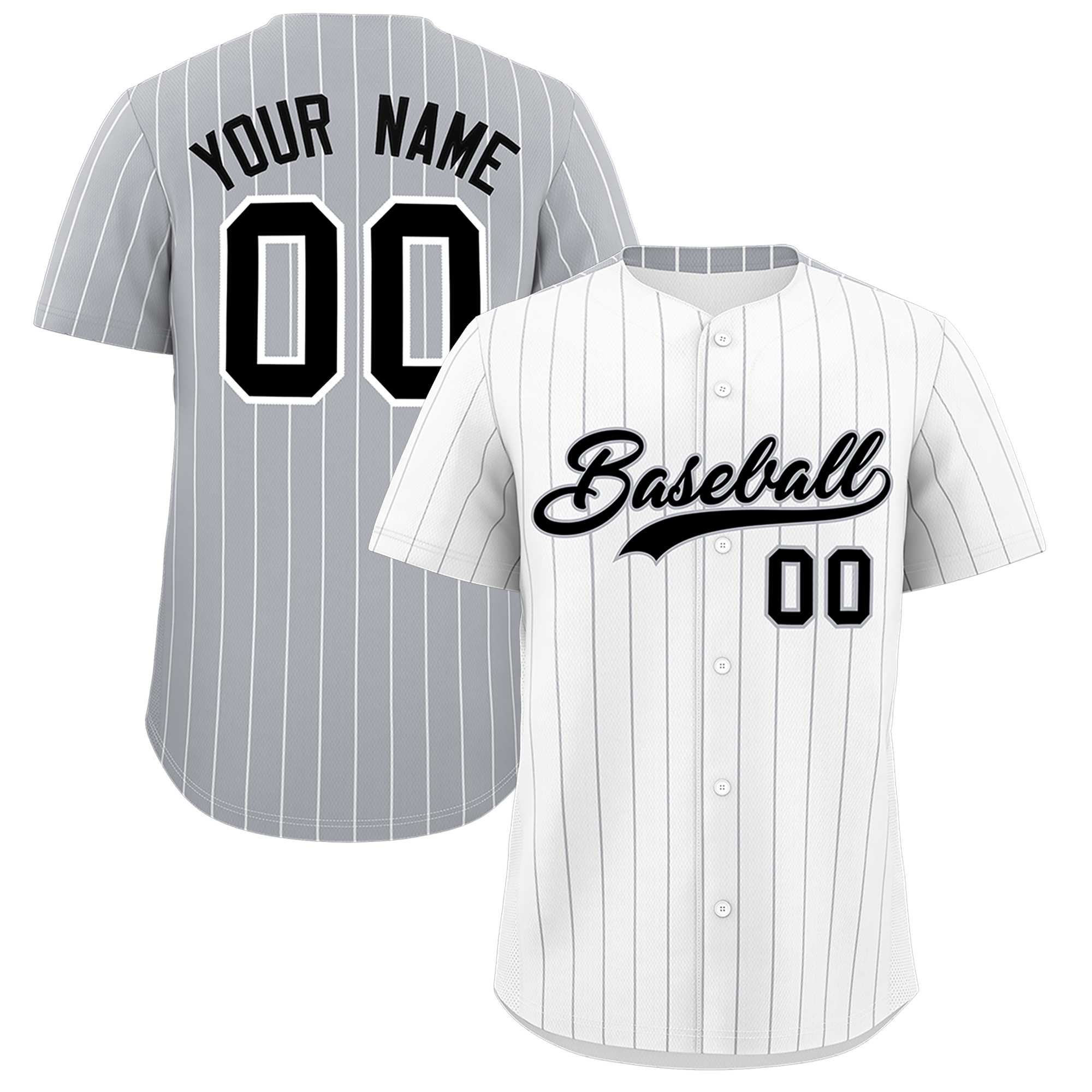 Custom White Gray Pinstripe Personalized Two-Tone Authentic Baseball Jersey