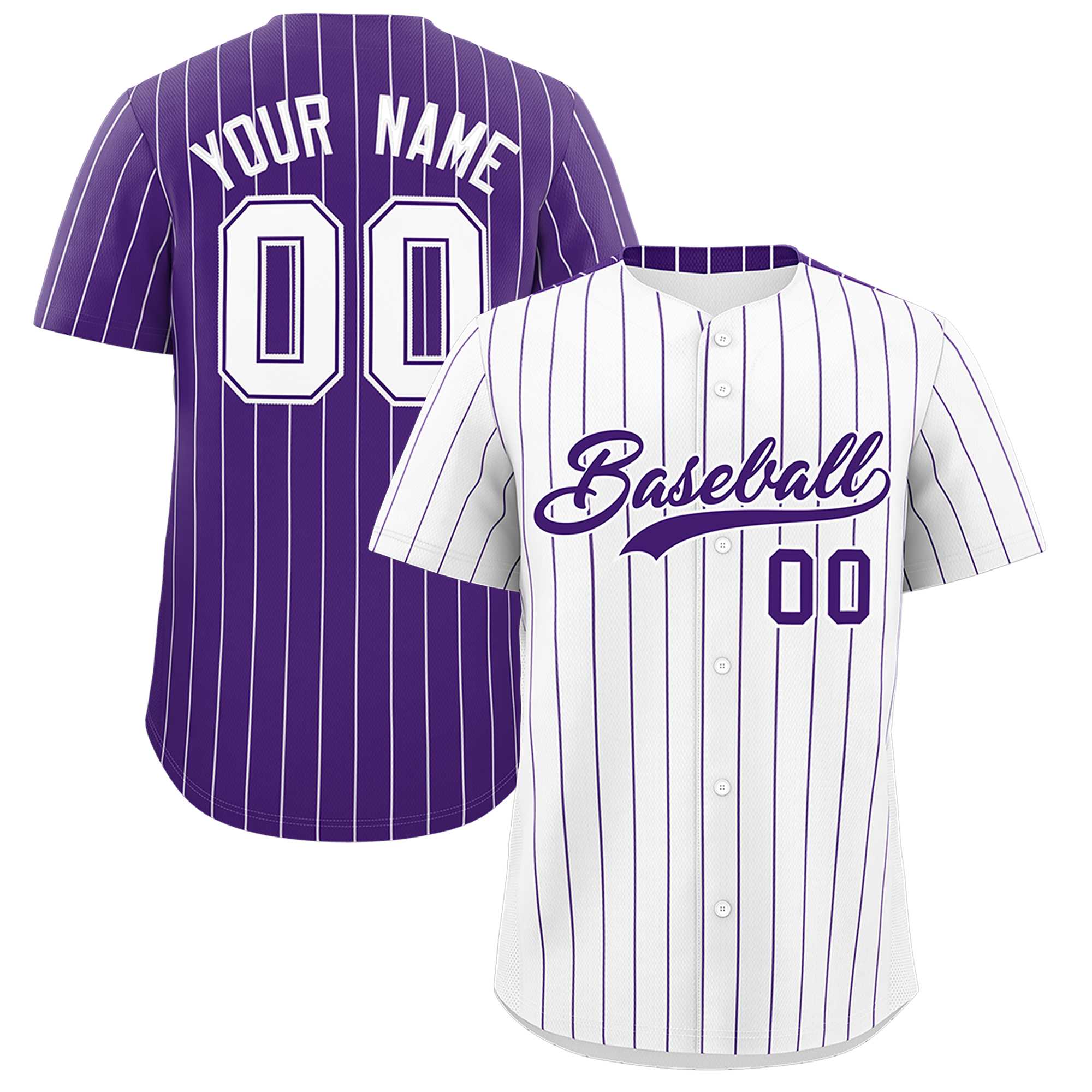 Custom White Purple Pinstripe Personalized Two-Tone Authentic Baseball Jersey