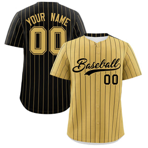 Custom Old Gold Black Pinstripe Personalized Two-Tone Authentic Baseball Jersey