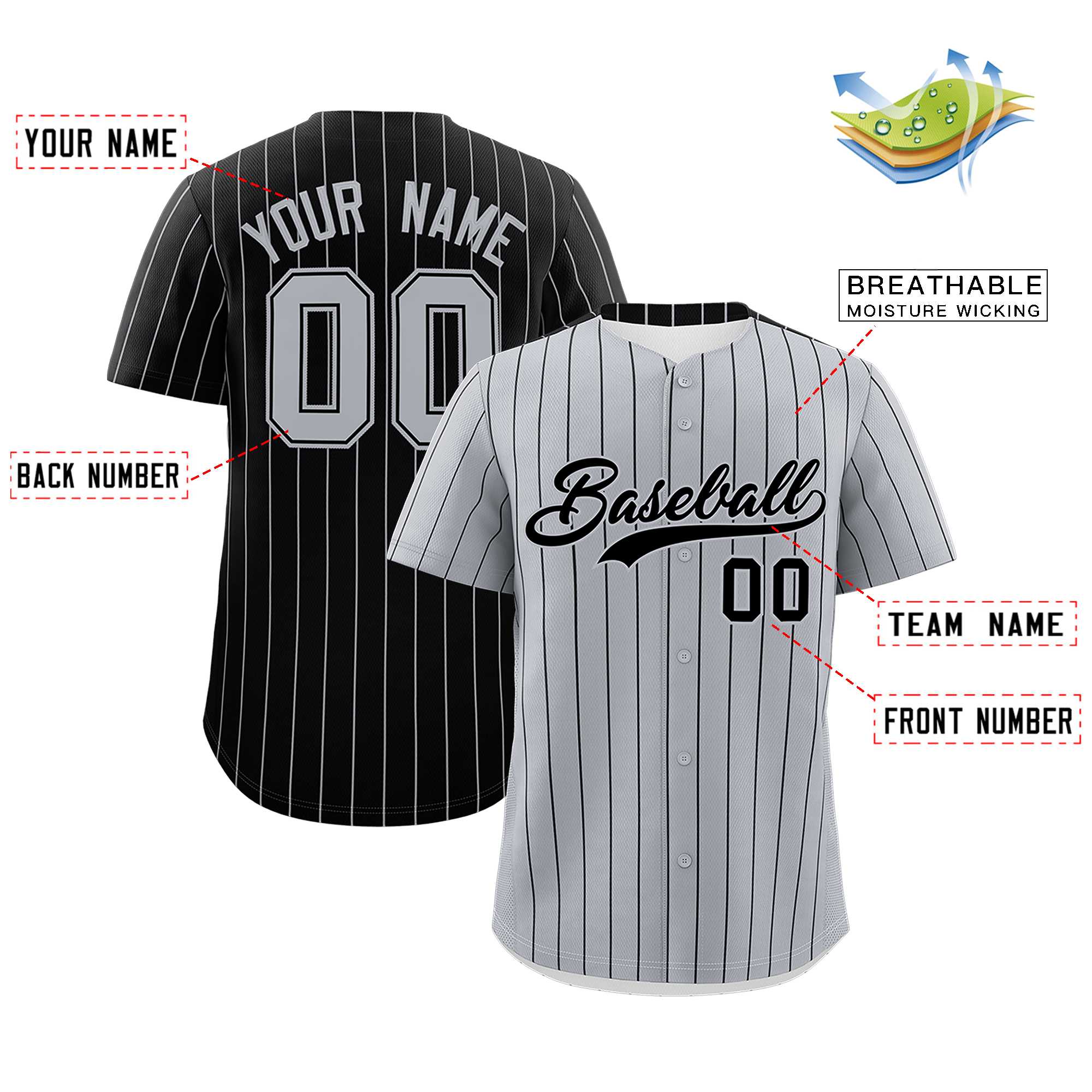 Custom Gray Black Pinstripe Personalized Two-Tone Authentic Baseball Jersey