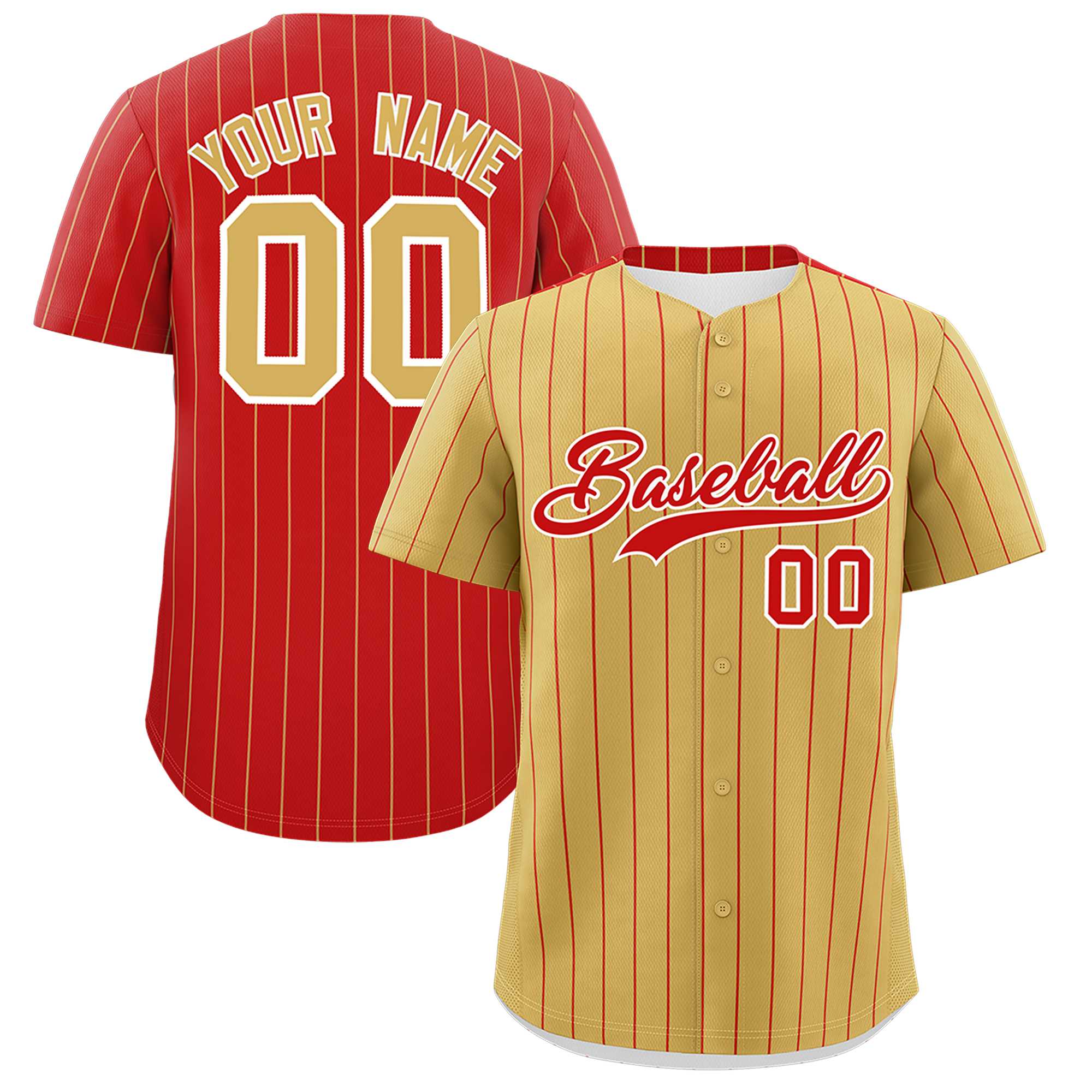 Custom Old Gold Red Pinstripe Personalized Two-Tone Authentic Baseball Jersey