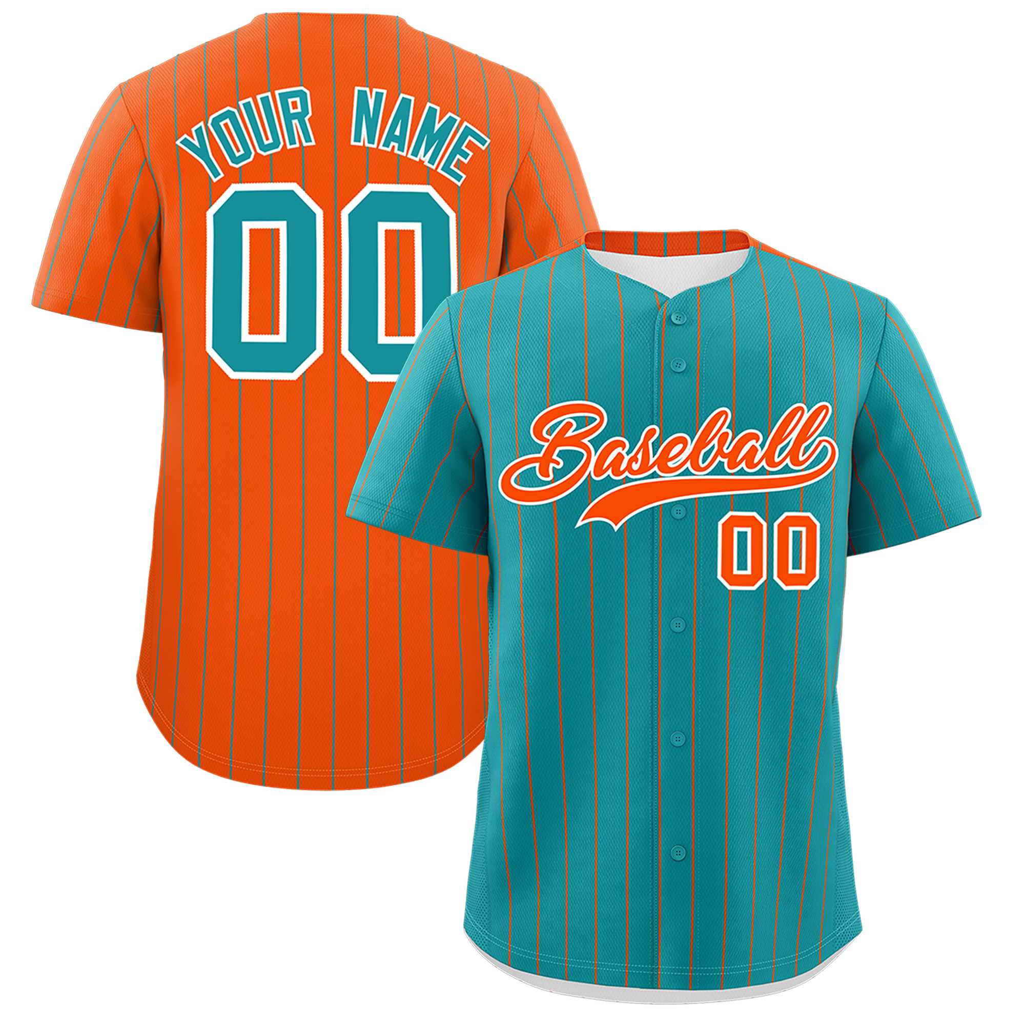 Custom Aqua Orange Pinstripe Personalized Two-Tone Authentic Baseball Jersey