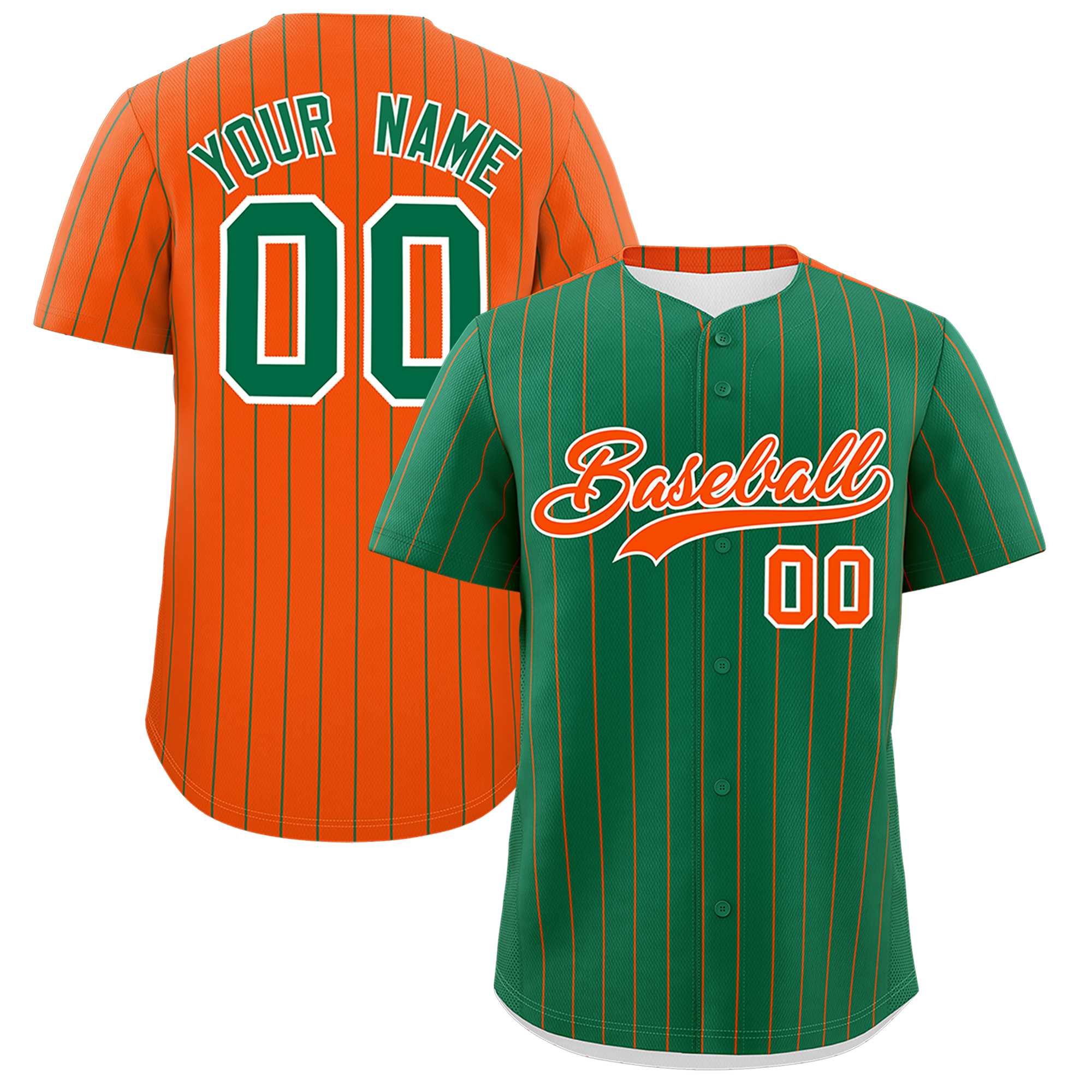 Custom Kelly Green Orange Pinstripe Personalized Two-Tone Authentic Baseball Jersey