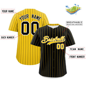 Custom Black Gold Pinstripe Personalized Two-Tone Authentic Baseball Jersey