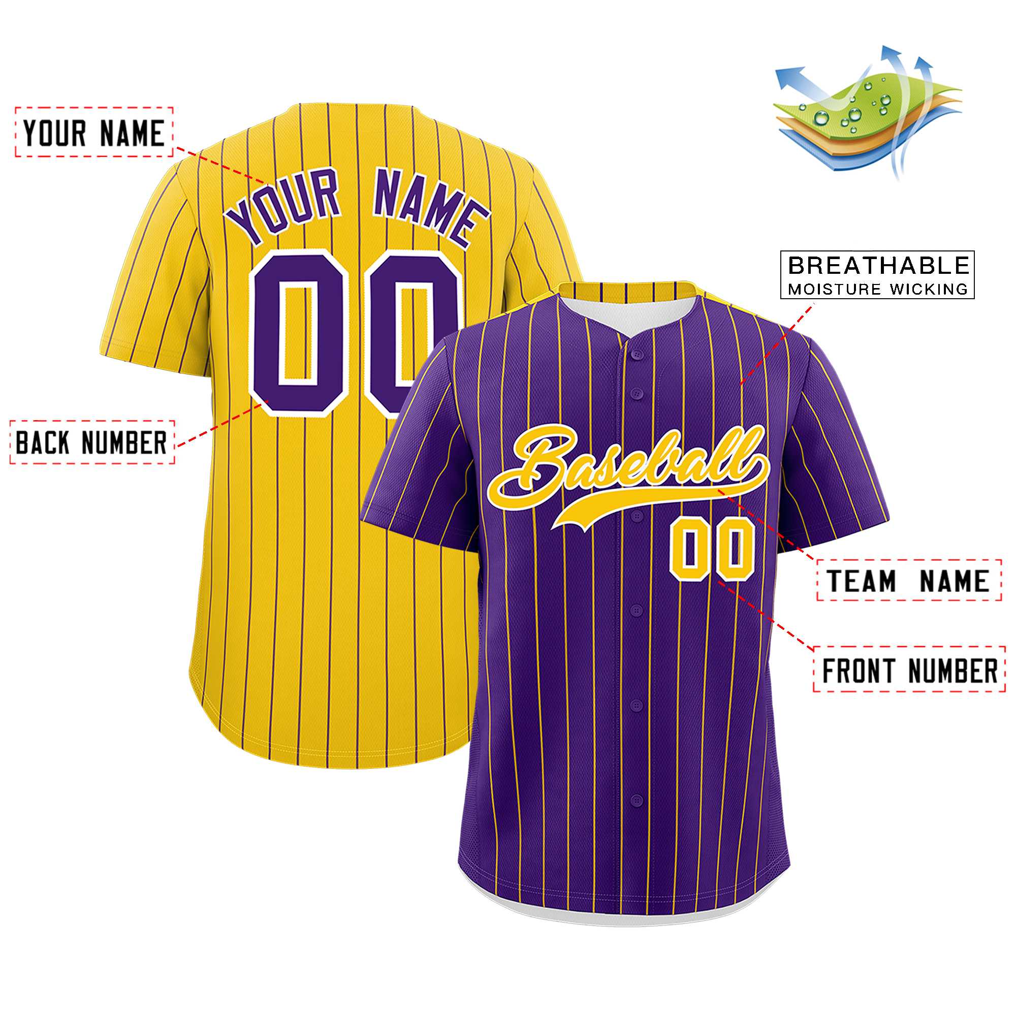 Custom Purple Gold Pinstripe Personalized Two-Tone Authentic Baseball Jersey