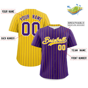 Custom Purple Gold Pinstripe Personalized Two-Tone Authentic Baseball Jersey