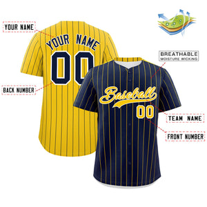 Custom Navy Gold Pinstripe Personalized Two-Tone Authentic Baseball Jersey