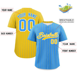 Custom Powder Blue Gold Pinstripe Personalized Two-Tone Authentic Baseball Jersey