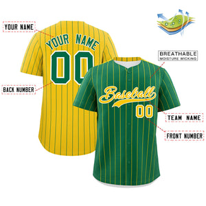 Custom Kelly Green Gold Pinstripe Personalized Two-Tone Authentic Baseball Jersey