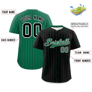 Custom Black Kelly Green Pinstripe Personalized Two-Tone Authentic Baseball Jersey