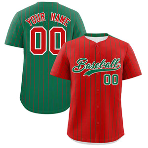 Custom Red Kelly Green Pinstripe Personalized Two-Tone Authentic Baseball Jersey