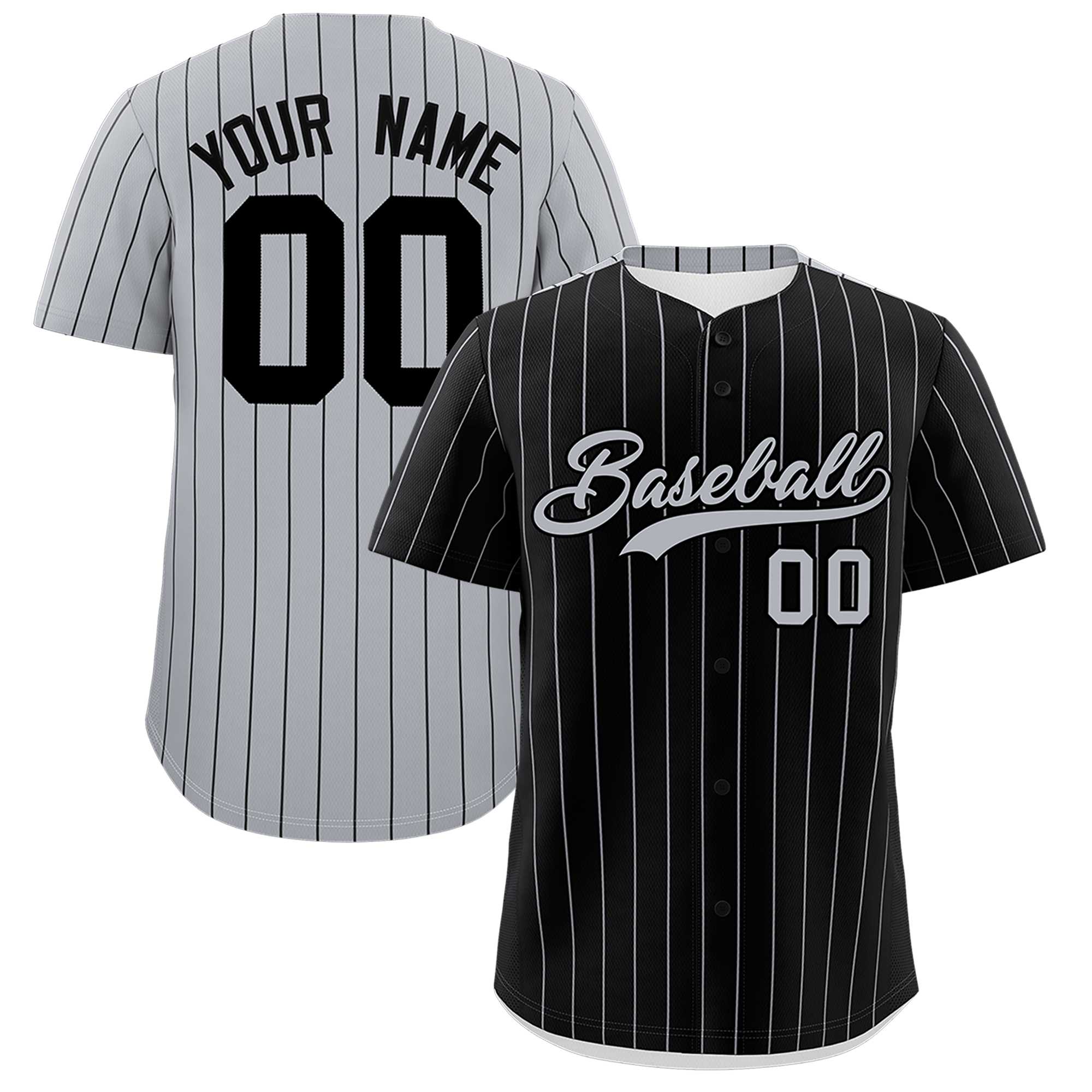 Custom Black Gray Pinstripe Personalized Two-Tone Authentic Baseball Jersey