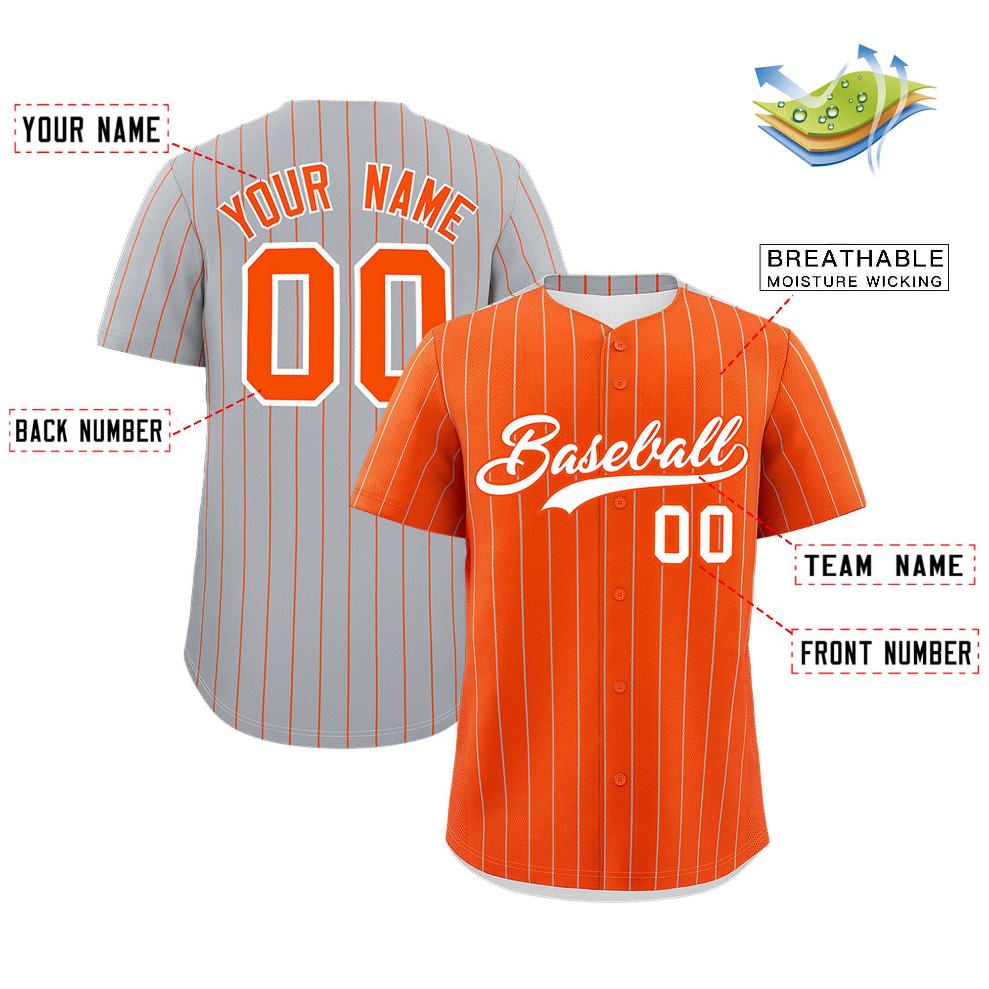 Custom Orange Gray Pinstripe Personalized Two-Tone Authentic Baseball Jersey