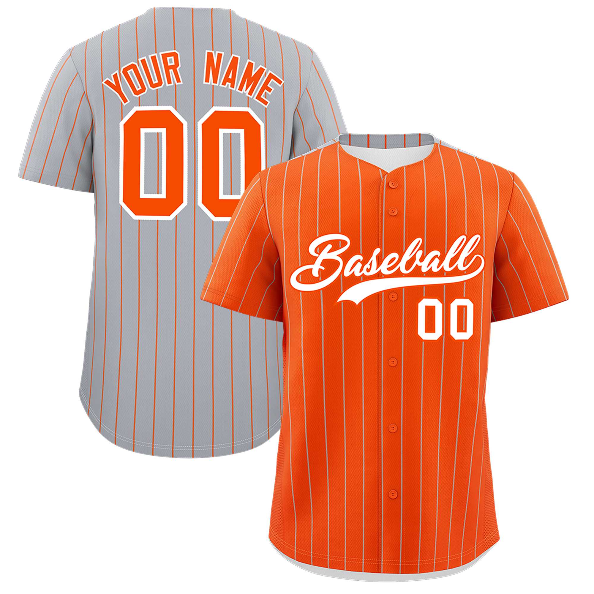 Custom Orange Gray Pinstripe Personalized Two-Tone Authentic Baseball Jersey