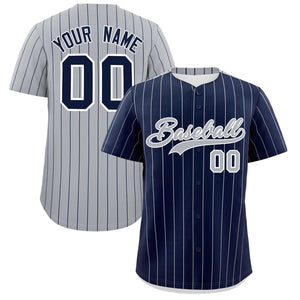 Custom Navy Gray Pinstripe Personalized Two-Tone Authentic Baseball Jersey