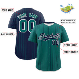 Custom Aqua Navy Pinstripe Personalized Two-Tone Authentic Baseball Jersey