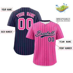 Custom Pink Navy Pinstripe Personalized Two-Tone Authentic Baseball Jersey